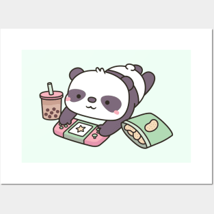 Cute Chilling Panda With Game Console Posters and Art